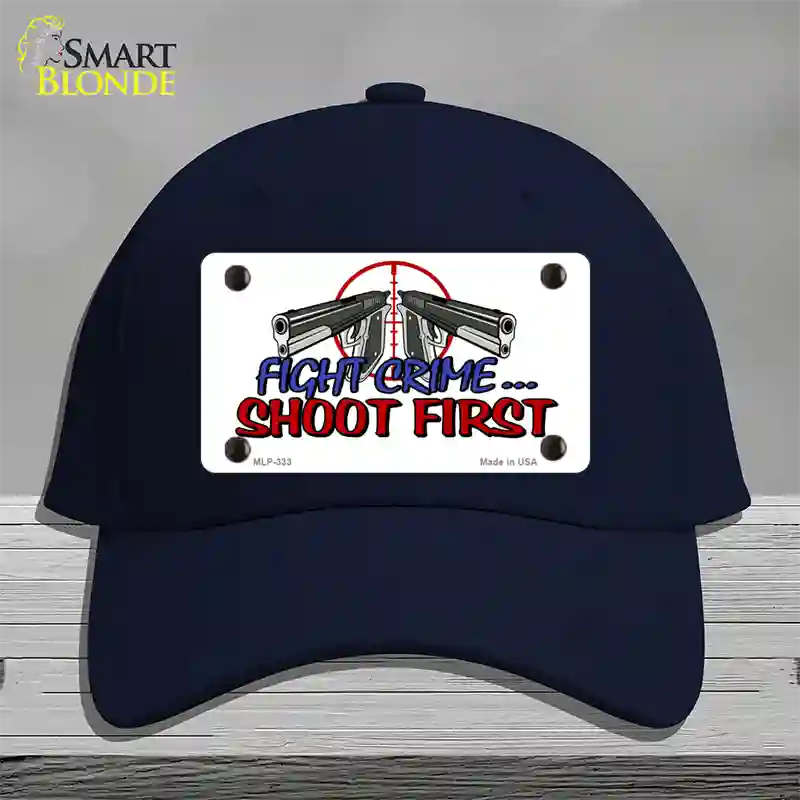 Fight Crime Shoot First Novelty License Plate Hat Cotton / Navy