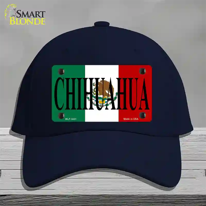 Chihuahua Mexico Flag Novelty License Plate Hat Cotton / Navy