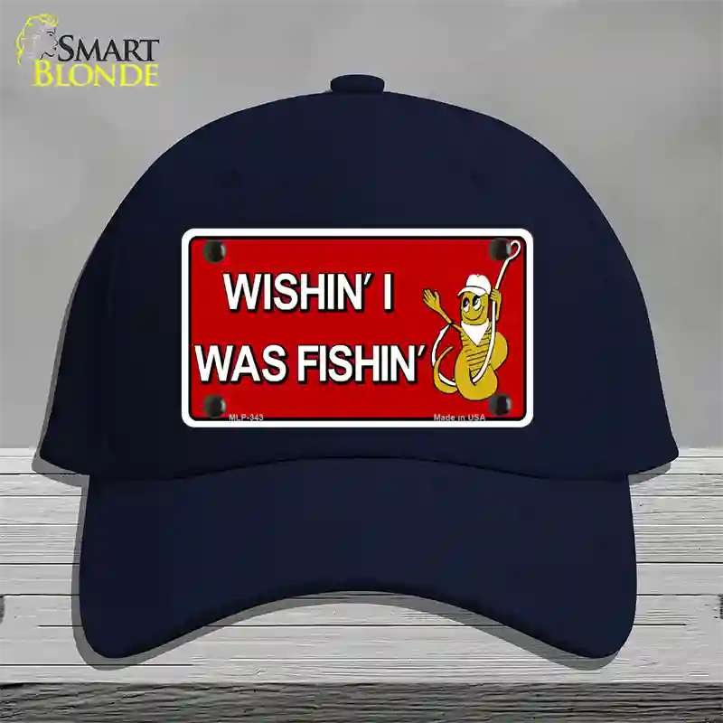 Wishin I Was Fishin Red Novelty License Plate Hat Cotton / Navy