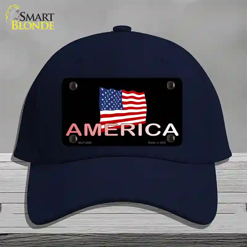 American Flag Black Novelty License Plate Hat Cotton / Navy