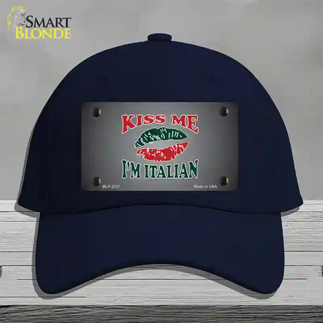 Kiss Me Im Italian Novelty License Plate Hat Cotton / Navy