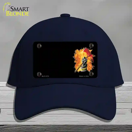 Firefighter Flaming Ax Offset Novelty License Plate Hat Cotton / Navy