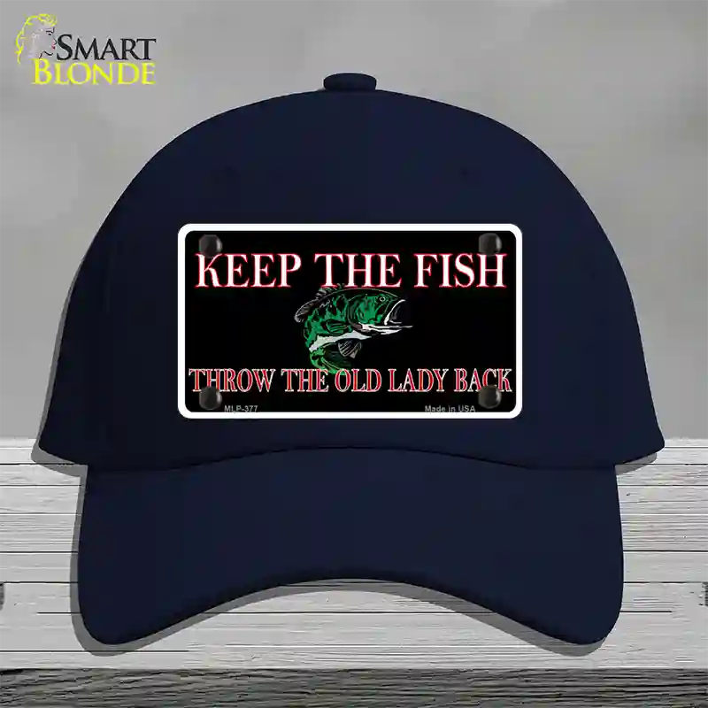 Keep the Fish Novelty License Plate Hat Cotton / Navy