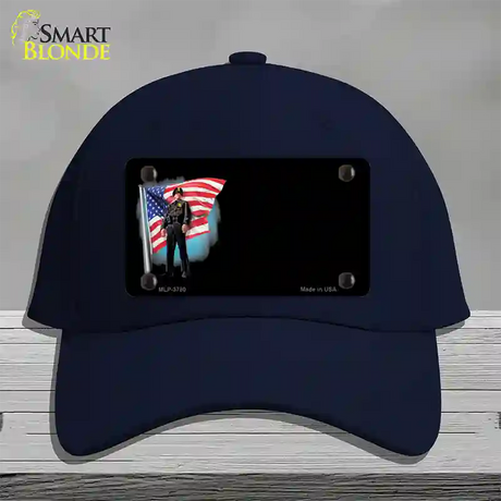 Police Officer American Flag Offset Novelty License Plate Hat Cotton / Navy