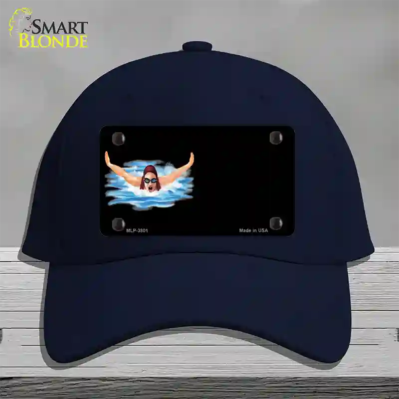 Female Swimmer Offset Novelty License Plate Hat Cotton / Navy