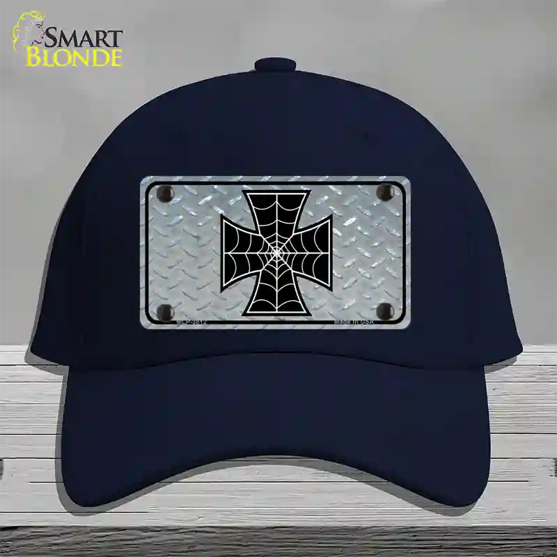 Maltese Cross Spider Web Novelty License Plate Hat Cotton / Navy