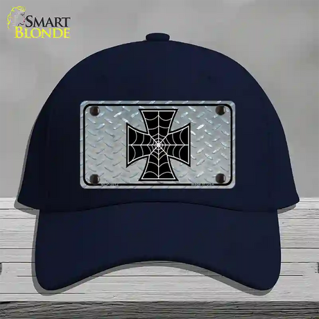 Maltese Cross Spider Web Novelty License Plate Hat Cotton / Navy