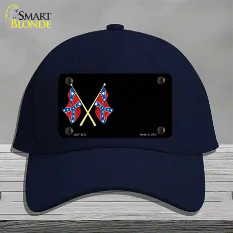 Crossed Rebel Flags Offset Novelty License Plate Hat Cotton / Navy