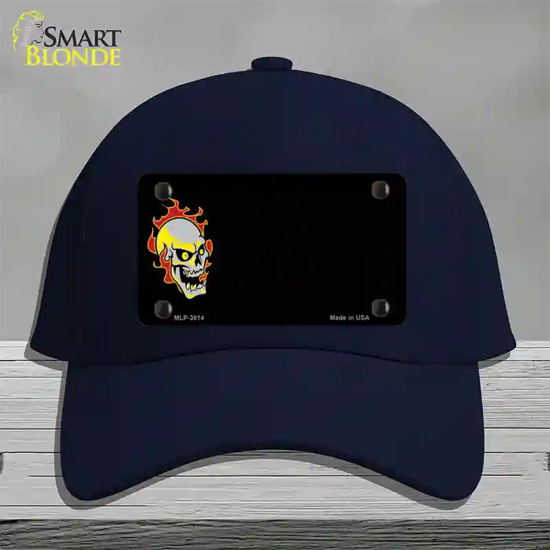 Flaming Skull Offset Novelty License Plate Hat Cotton / Navy