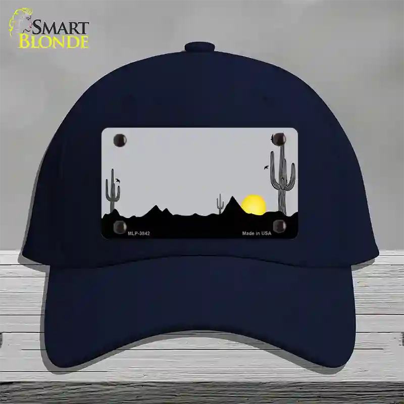 Southwest Cactus Sunrise Gray Novelty License Plate Hat Cotton / Navy