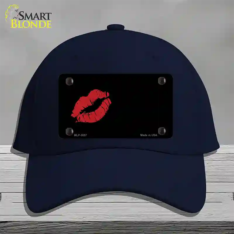 Red Lips Offset Novelty License Plate Hat Cotton / Navy