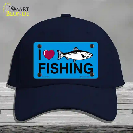 I Love Fishing Novelty License Plate Hat Cotton / Navy