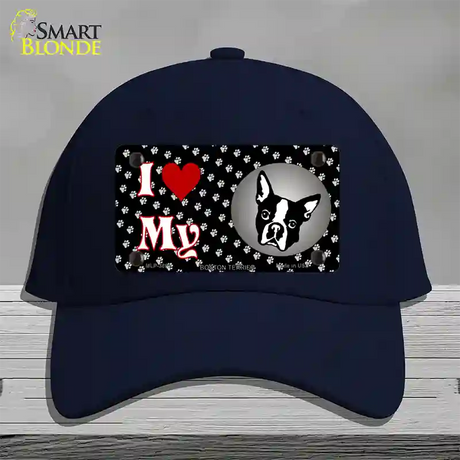 I Love My Boston Terrier Novelty License Plate Hat Cotton / Navy