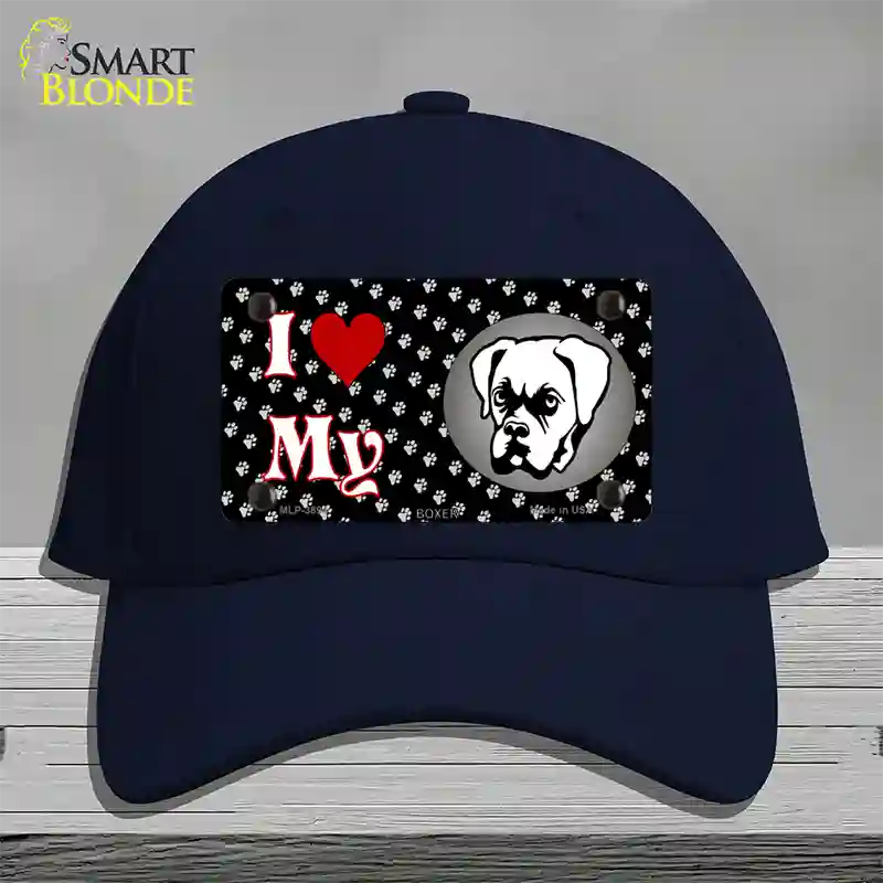 I Love My Boxer Novelty License Plate Hat Cotton / Navy