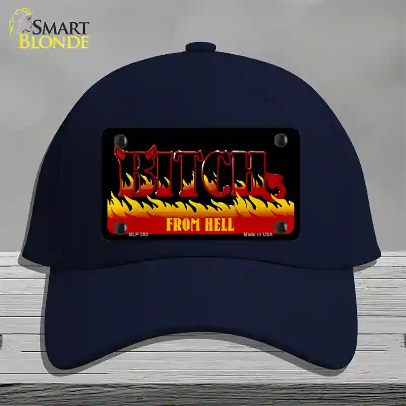 Bitch From Hell Flames Novelty License Plate Hat Cotton / Navy