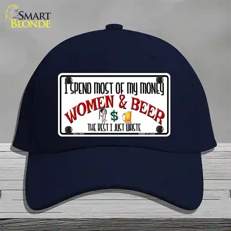 Money On Women And Beer Novelty License Plate Hat Cotton / Navy