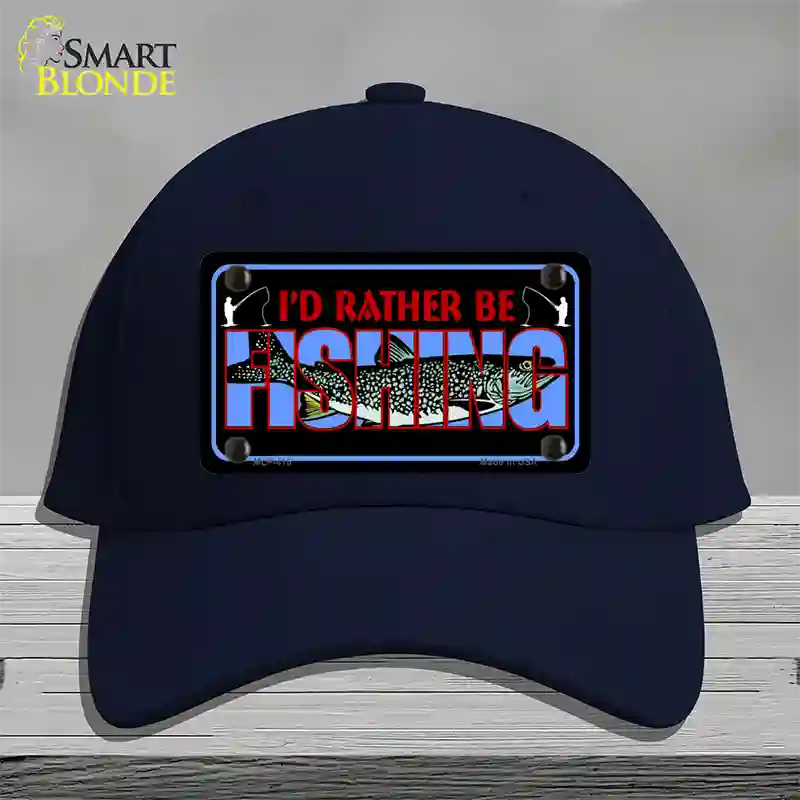 Rather Be Fishing Novelty License Plate Hat Cotton / Navy