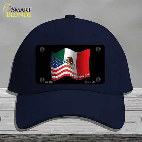 Mexican American Flag Novelty License Plate Hat Cotton / Navy