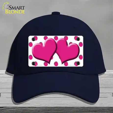 Hot Pink White Polka Dot Hot Pink Centered Hearts Novelty License Plate Hat Cotton / Navy