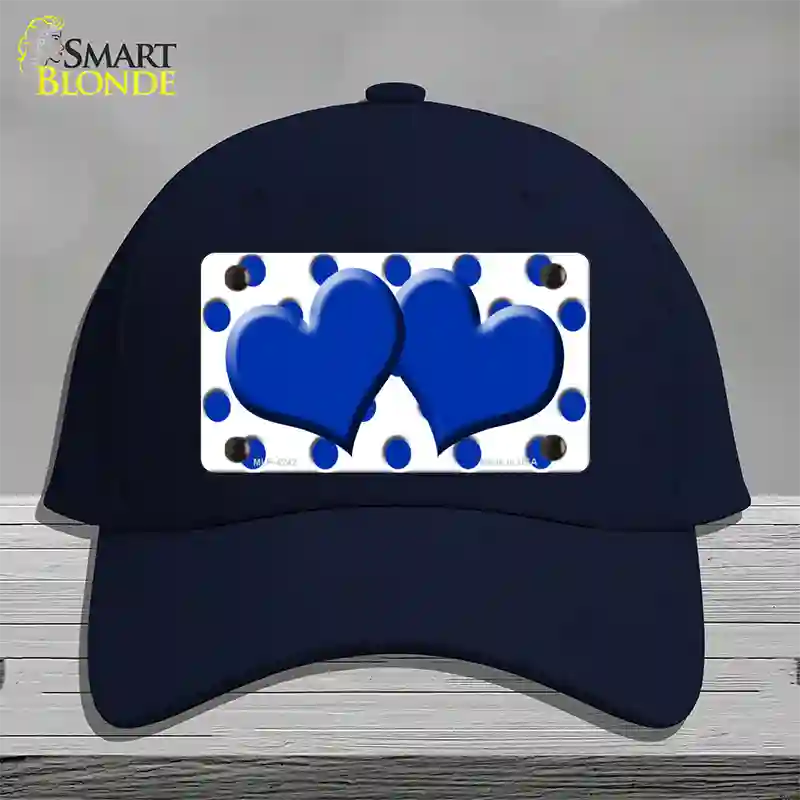 Blue White Polka Dot Blue Centered Hearts Novelty License Plate Hat Cotton / Navy