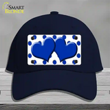 Blue White Polka Dot Blue Centered Hearts Novelty License Plate Hat Cotton / Navy