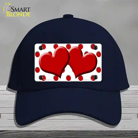 Red White Polka Dot Red Centered Hearts Novelty License Plate Hat Cotton / Navy