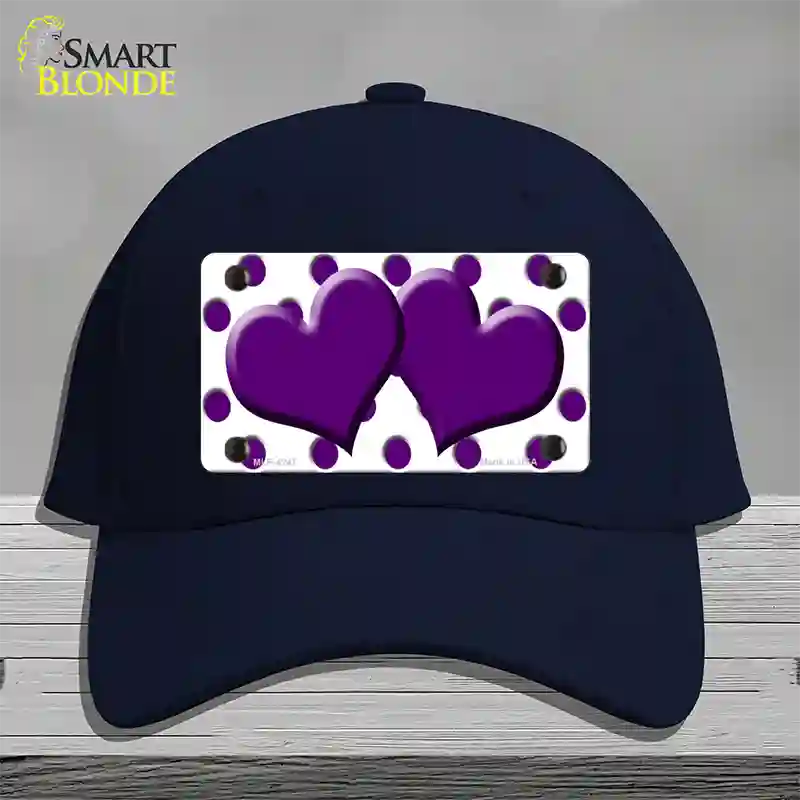 Purple White Polka Dot Purple Centered Hearts Novelty License Plate Hat Cotton / Navy