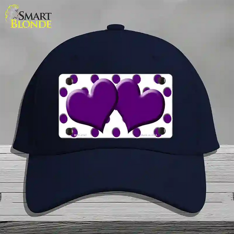 Purple White Polka Dot Purple Centered Hearts Novelty License Plate Hat Cotton / Navy