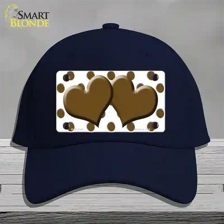 Brown White Polka Dot With Brown Centered Hearts Novelty License Plate Hat Cotton / Navy