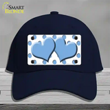 Light Blue White Polka Dot Light Blue Centered Hearts Novelty License Plate Hat Cotton / Navy