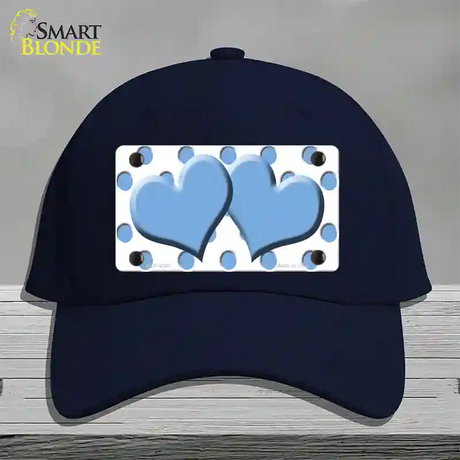 Light Blue White Polka Dot Light Blue Centered Hearts Novelty License Plate Hat Cotton / Navy