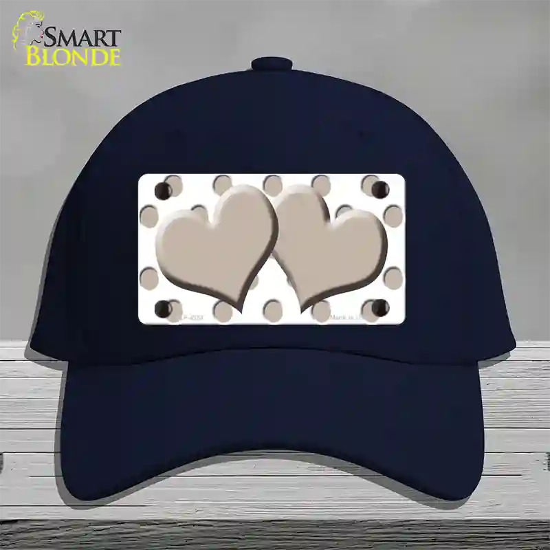 Tan White Polka Dot Tan Centered Hearts Novelty License Plate Hat Cotton / Navy