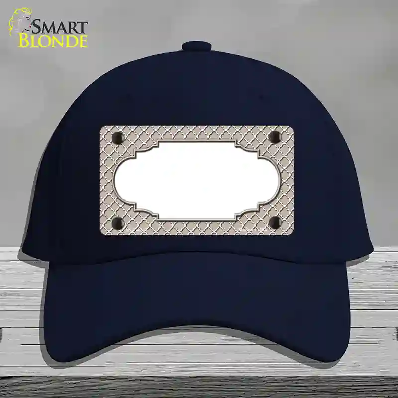 Tan White Quatrefoil Center Scallop Novelty License Plate Hat Cotton / Navy