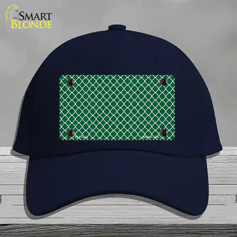 Green White Quatrefoil Novelty License Plate Hat Cotton / Navy