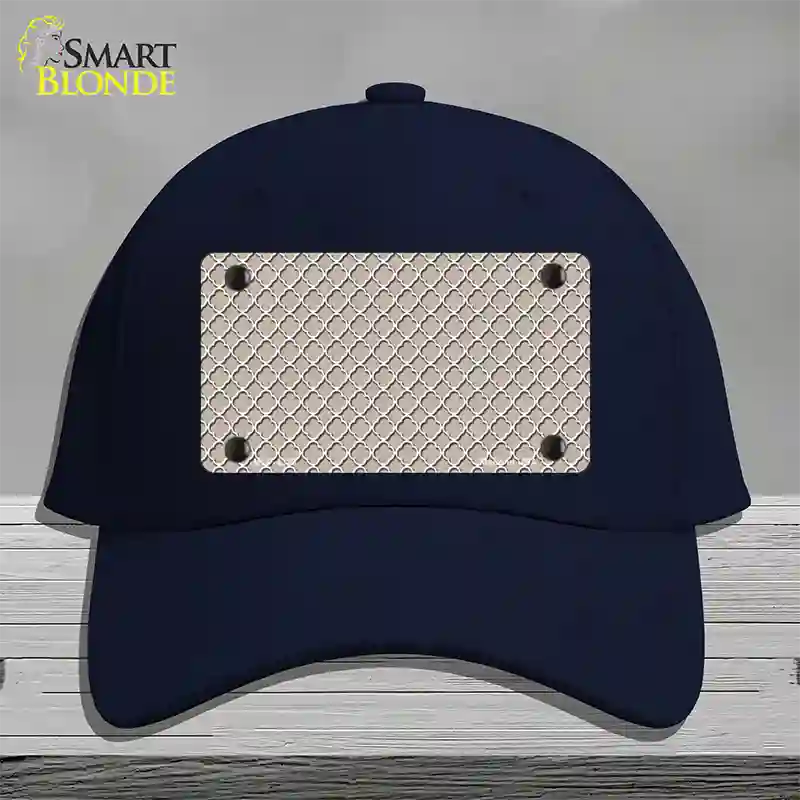 Tan White Quatrefoil Novelty License Plate Hat Cotton / Navy