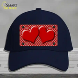 Red White Quatrefoil Red Center Hearts Novelty License Plate Hat Cotton / Navy