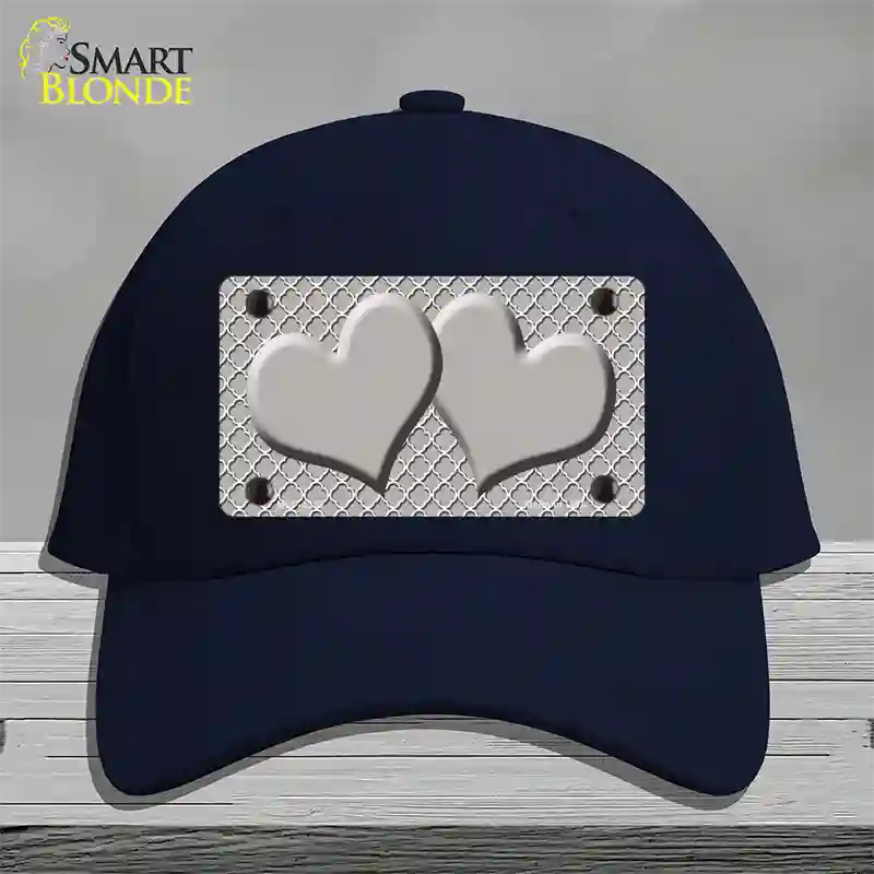 Grey White Quatrefoil Grey Center Hearts Novelty License Plate Hat Cotton / Navy
