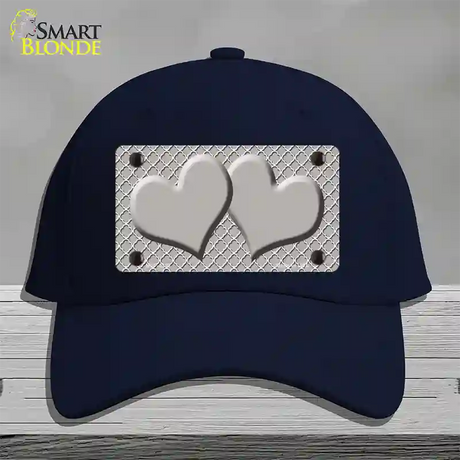 Grey White Quatrefoil Grey Center Hearts Novelty License Plate Hat Cotton / Navy