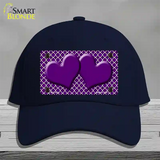 Purple White Quatrefoil Purple Center Hearts Novelty License Plate Hat Cotton / Navy