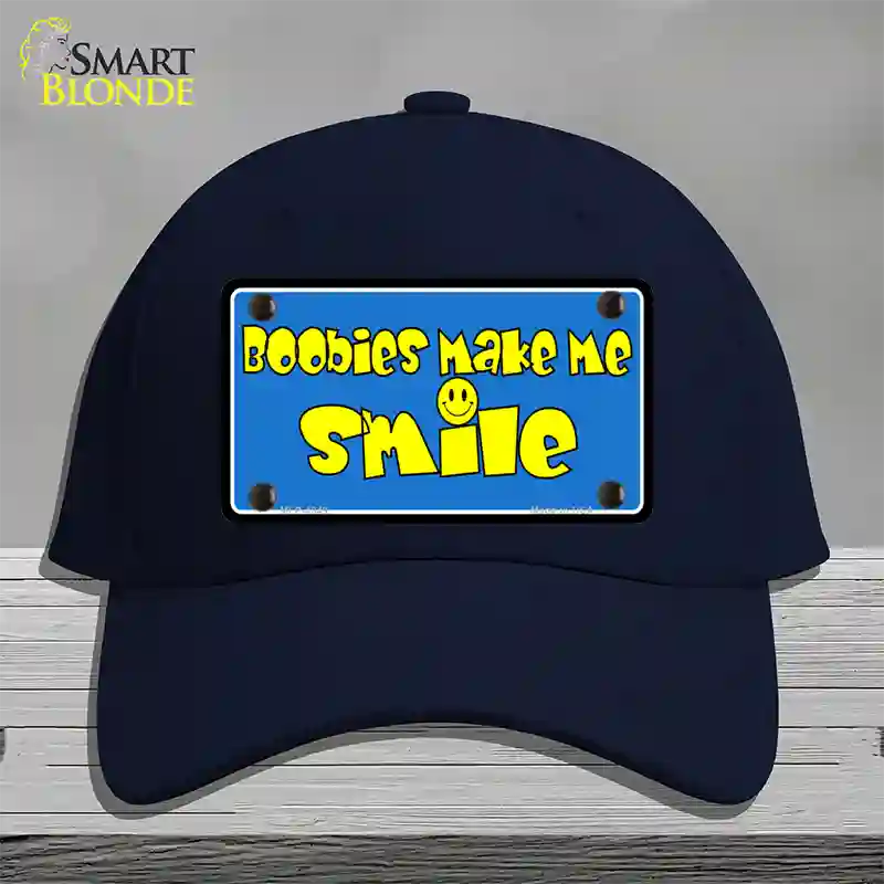 Boobies Make Me Smile Blue Novelty License Plate Hat Cotton / Navy