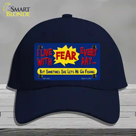 I Live With Fear Novelty License Plate Hat Cotton / Navy