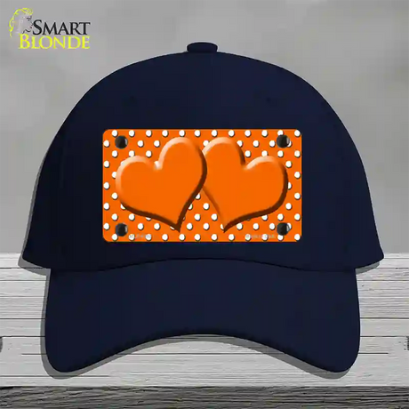 Orange White Polka Dot Center Hearts Novelty License Plate Hat Cotton / Navy