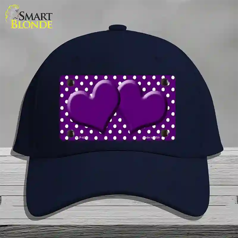 Purple White Polka Dot Center Hearts Novelty License Plate Hat Cotton / Navy