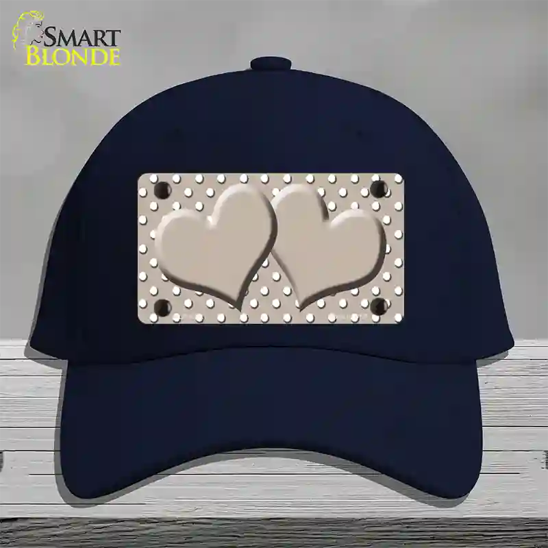 Tan White Polka Dot Center Hearts Novelty License Plate Hat Cotton / Navy