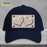 Tan White Polka Dot Center Hearts Novelty License Plate Hat Cotton / Navy