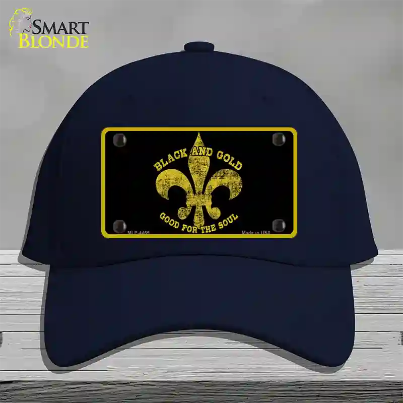 Saints Fleur De Lis Black Novelty License Plate Hat Cotton / Navy