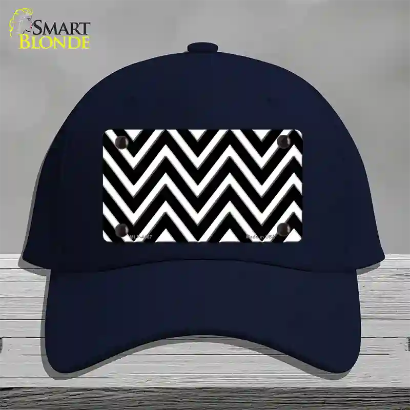 Black White Large Chevron Novelty License Plate Hat Cotton / Navy