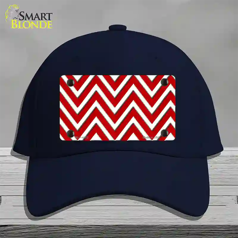 Red White Large Chevron Novelty License Plate Hat Cotton / Navy