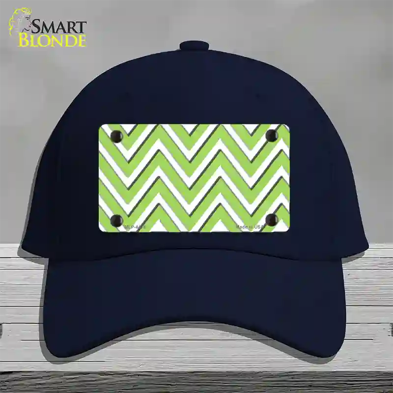 Lime Green White Large Chevron Novelty License Plate Hat Cotton / Navy