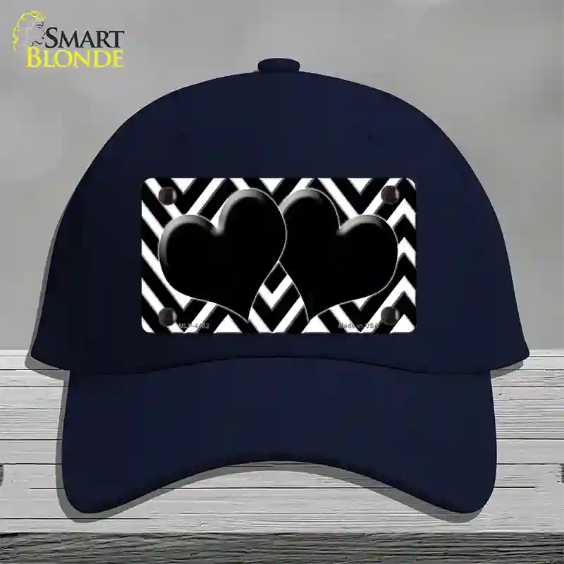 Black White Large Chevron Black Center Hearts Novelty License Plate Hat Cotton / Navy